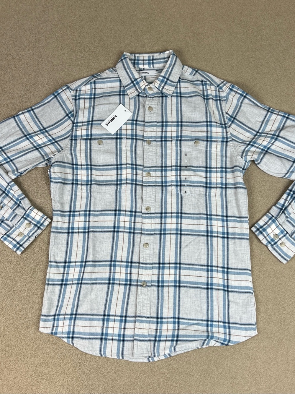Sonoma The Supersoft Flannel Shirt. 100% Cotton, Plaid. Gray. Men's Sz Small